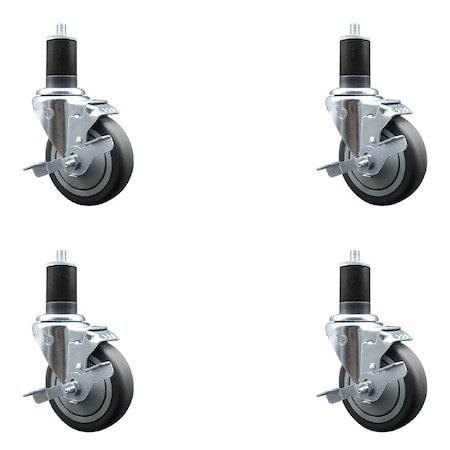 Service Caster 4'' Thermoplastic Rubber Swivel 1-5/8'' Expanding Stem Caster Set with Brake, 4PK SCC-EX20S414-TPRB-TLB-158-4